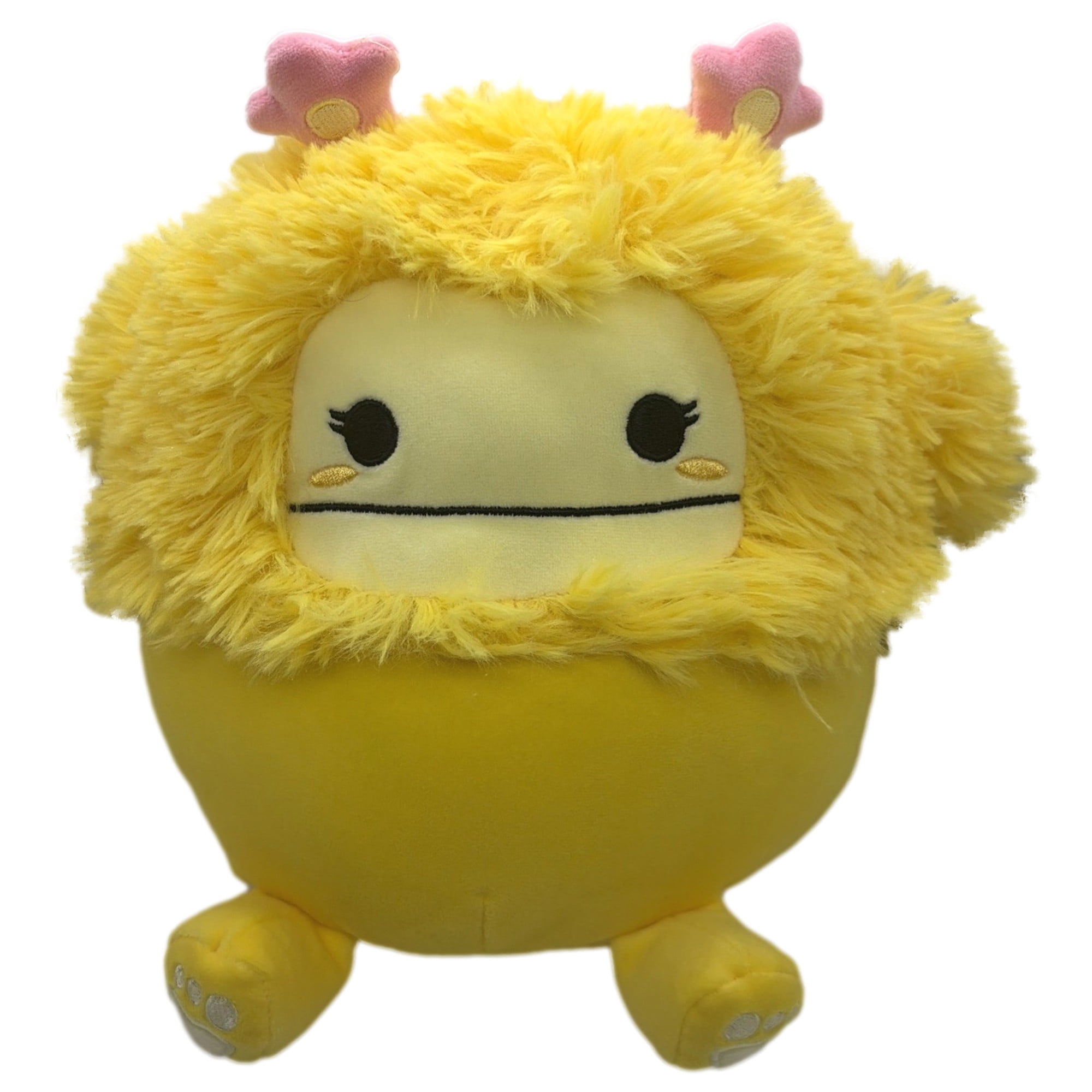 Squishmallows 8 Inch Nomi Easter Plush Toy, Yellow Bigfoot, Fuzzy Hair with Pink Flower Accents