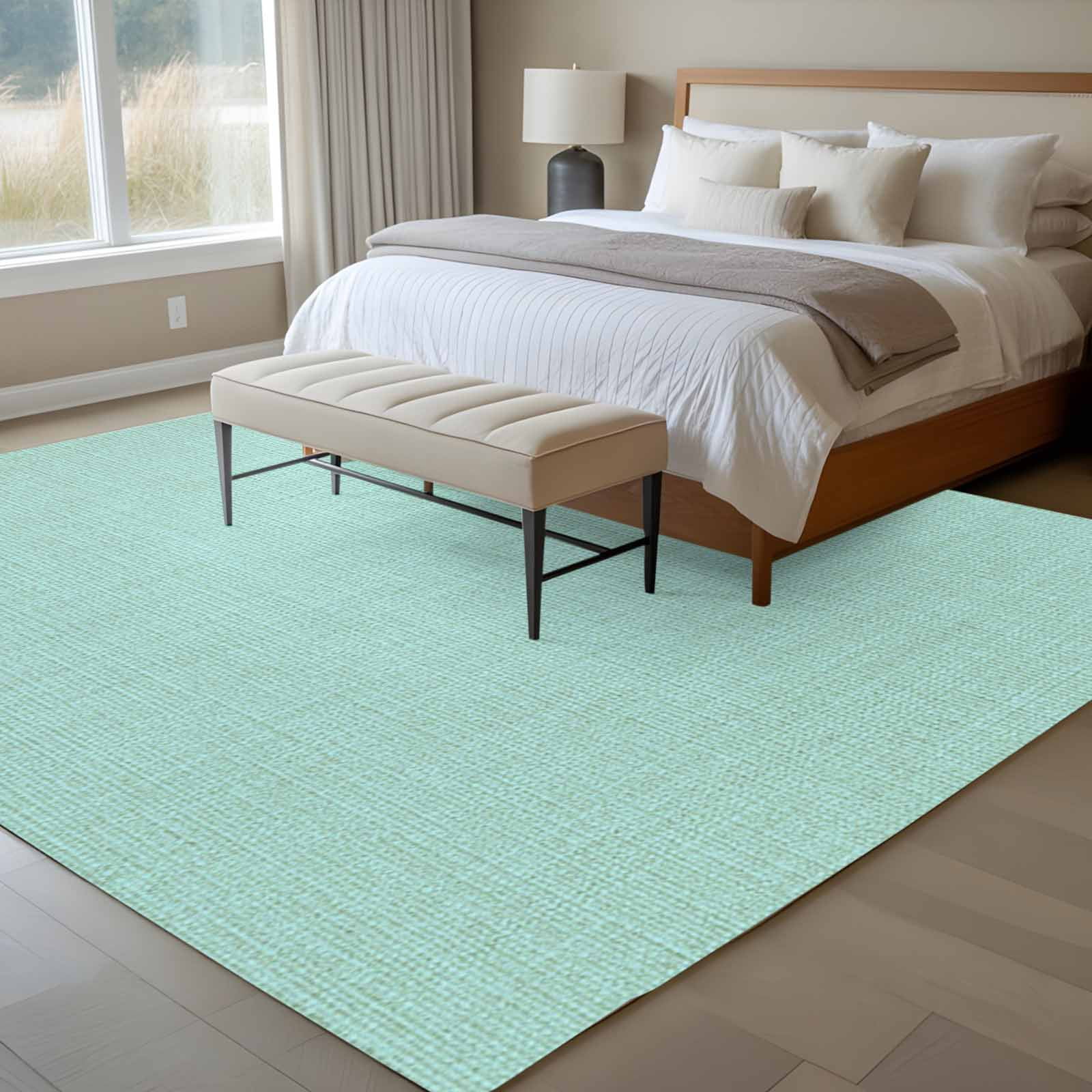 Large Area Rugs for Living Room Bedroom, Linen Mint Green 5'x8' Rug Washable Carpet Runner Indoor Outdoor, Modern Minimalist Pure Solid Color Non Slip Floor Mats Rug for Kitchen, Bathroom
