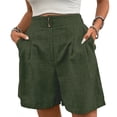 thumbnail image 2 of Womens Pleated Shorts Dressy Casual Summer Elastic High Waist Button Wide Leg Shorts Beach Vacation Wear Green S, 2 of 8