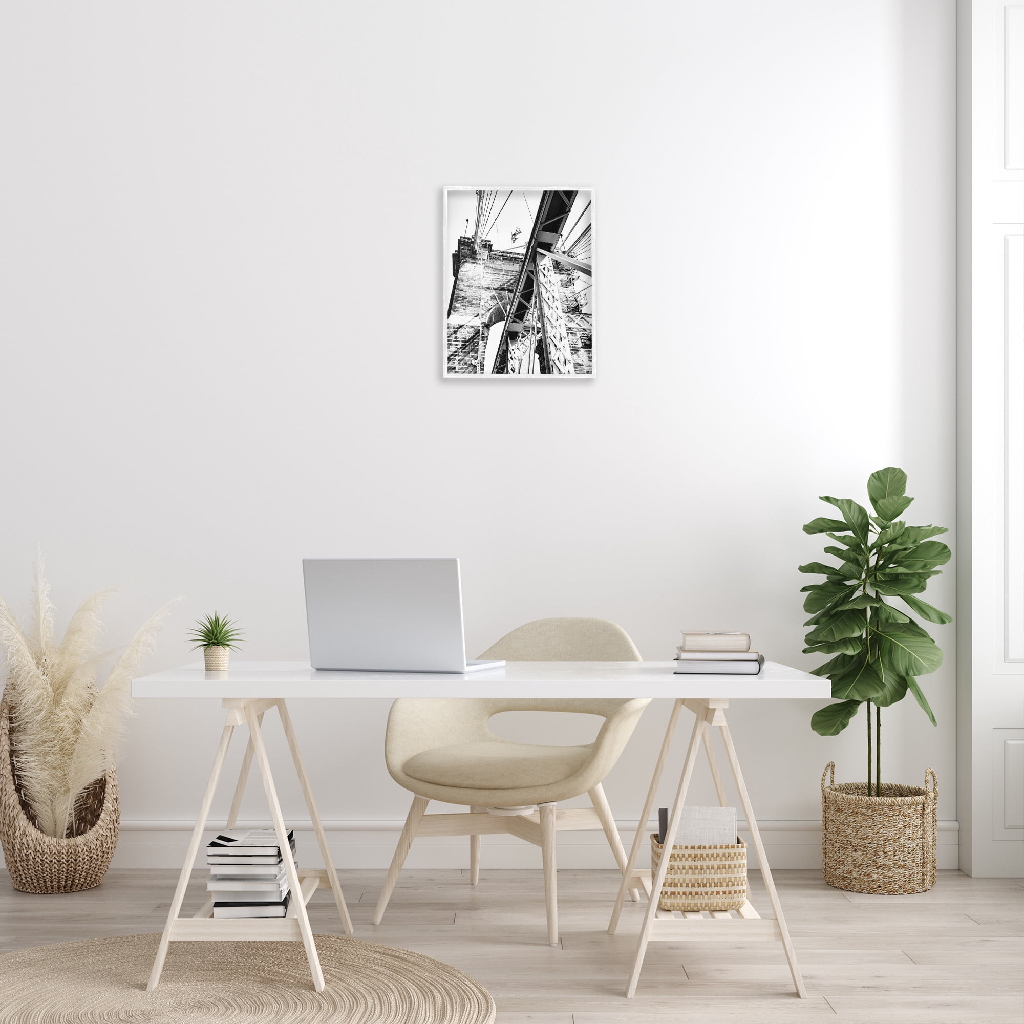Stupell Industries Grey Urban Bridge Travel & Places Photography White Framed Art Print Wall Art, 16 x 20