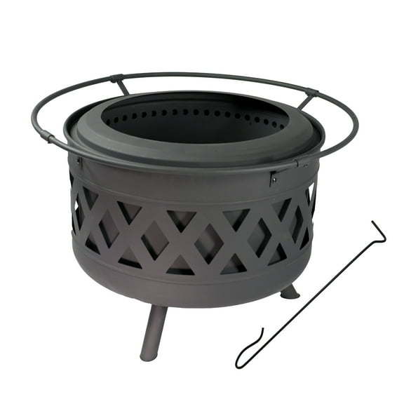Sunnydaze 30" Round Wood-Burning Black Finish Steel Crossweave Smokeless Fire Pit
