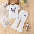 thumbnail image 2 of HCNTES Girls Summer 2 Piece Outfits Kids Short Sleeve Tops Wide Leg Pants Clothing Sets 3T 4T 5T 6T 7T Girls School Outfits Set(D01-White,6-7 Years), 2 of 4