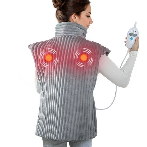 Massaging Heating Pad for Neck and Shoulders,Wearable Heating Pads for Back Pain Relief,Auto-Shut Off, 2 Heat Settings Heating Pad Wrap with Massager,Machine Washable,24 x35inch Grey