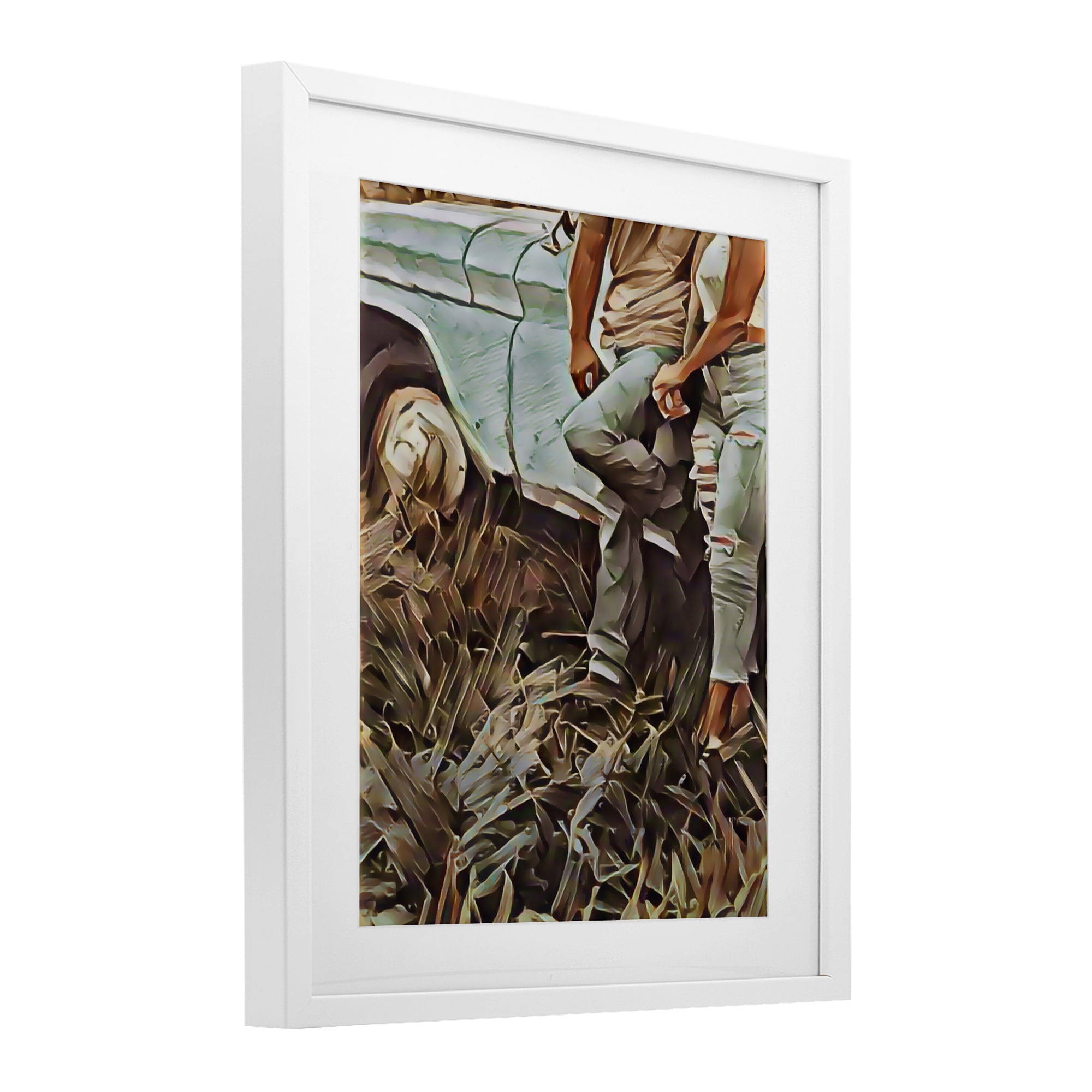Leaning In Kisses White Framed Print Under Glass, design by Jesse Keith