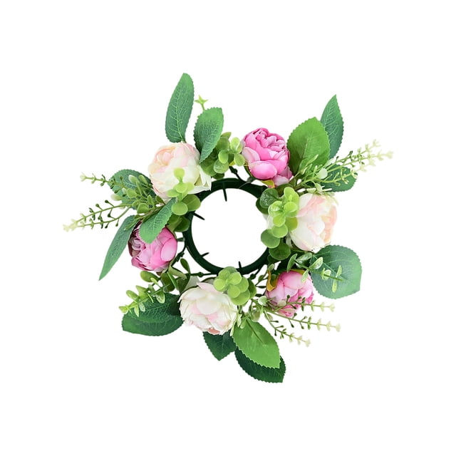 Peony Candlestick Wreath Simulation Flowers, European Holiday Decorations for Wedding Table Centerpiece, Home Decor Accent, Multicolor Plastic Wreath