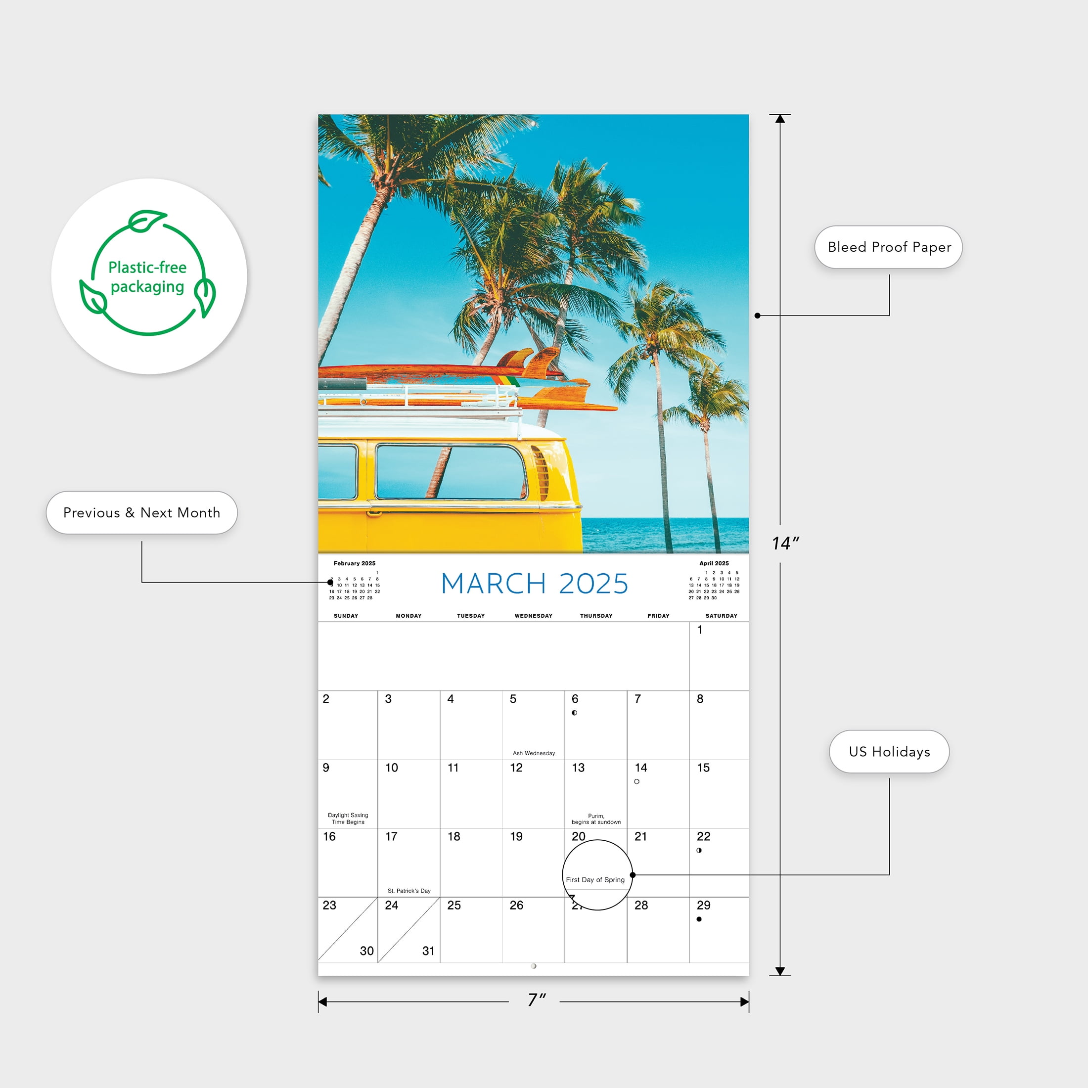 2025 Mini Wall Calendar - Beaches Mini- 7"x7" by Dayspring
