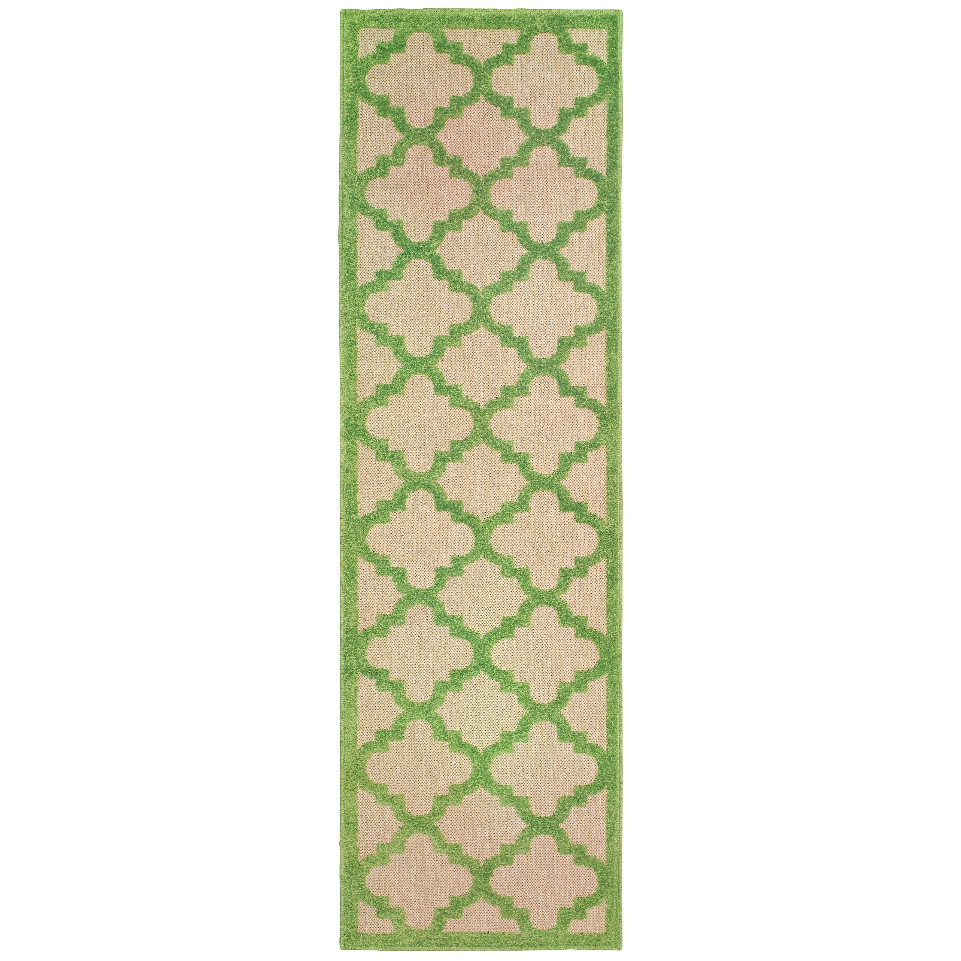 Style Haven  Cara Mixed Pile Quatrafoil Lattice Indoor/ Outdoor Area Rug Green/Cream 2'3" x 7'6" Runner Polypropylene Trellis, Geometric 8' Runner