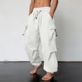 thumbnail image 7 of Mlzmgr Mens Cargo Pants Baggy Elastic Waist Drawstring Wide Leg Lightweight Adjustable Bottom Hiking Jogger Pants with Pockets(X-Small,White), 7 of 7
