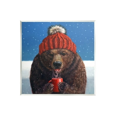 Stupell Industries Chilly Bear Hot Chocolate Snowfall Painting Unframed Art Print Wall Art, Design by Lucia Heffernan