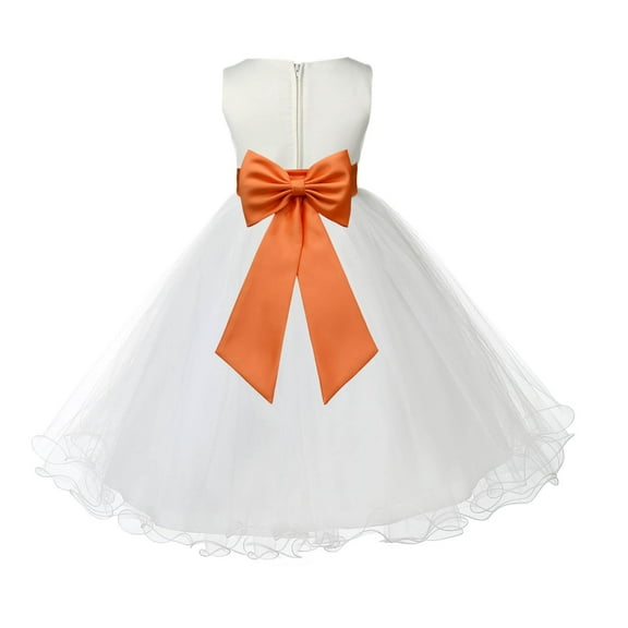 Ekidsbridal Satin Ivory Orange Tulle Rattail Flower Girl Dress for Baptism Wedding Mini Bridal Gown 829T S