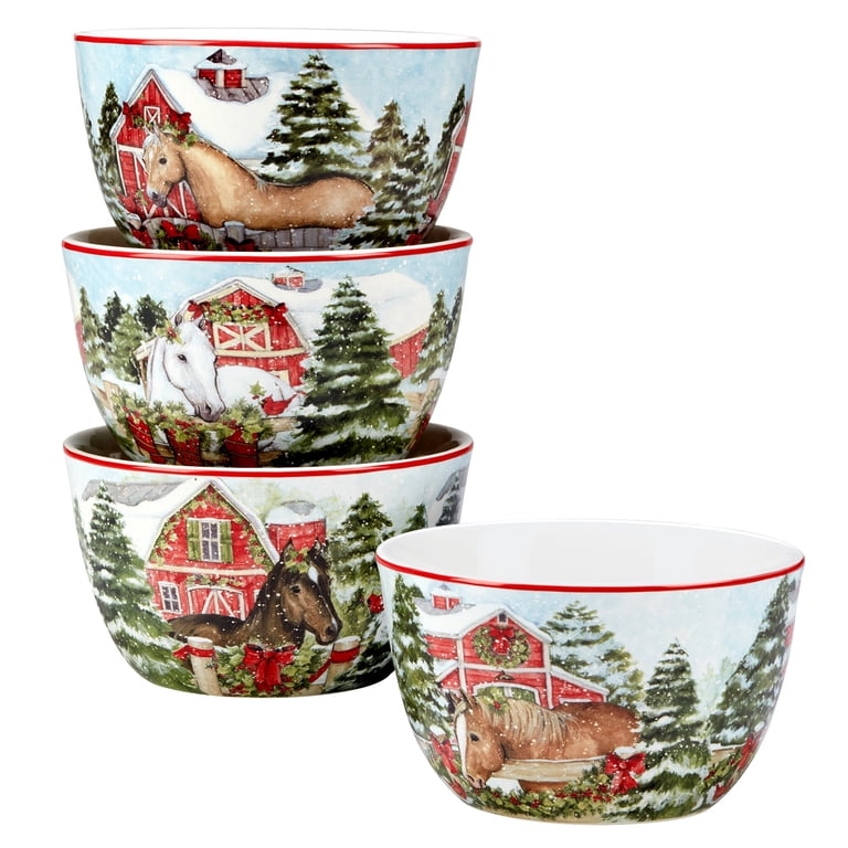 Certified International Homestead Christmas Dinnerware Set – 16 Pc. Service For 4, Susan Winget Horse Design