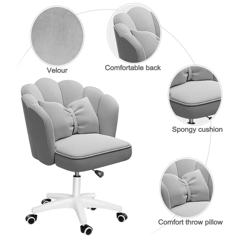 Height Adjustable Office Computer Desk Chairs,Modern Fabric Home Butterfly Chairs,Cute Petal Makeup Chairs for Girls and Women，Gray
