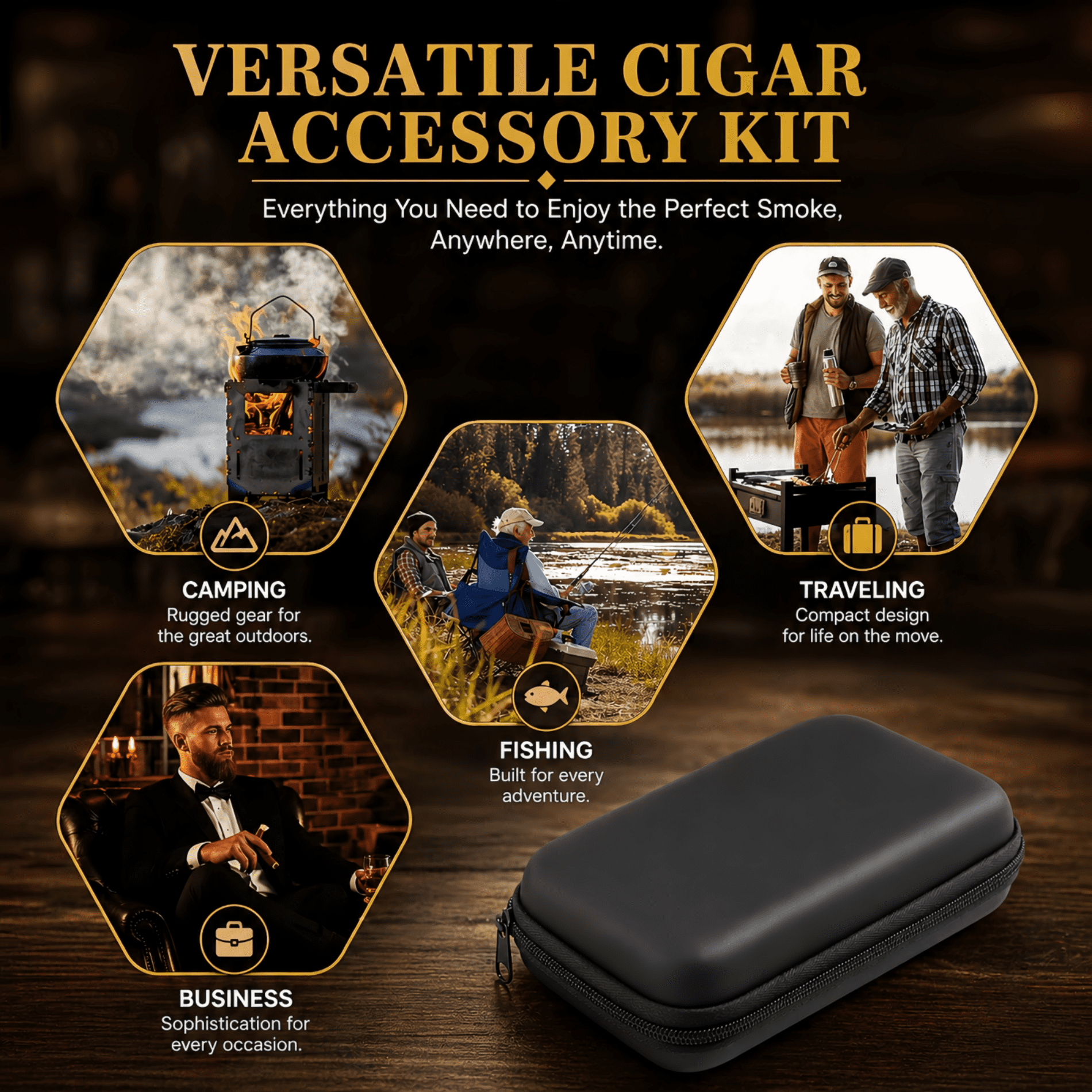ChrumpTon Portable Cigar Travel Case with Cutter, Humidifier & Moisture Tablet – Black Cigar Storage Box, Men’s Gift Accessory (Cigar Not Included)