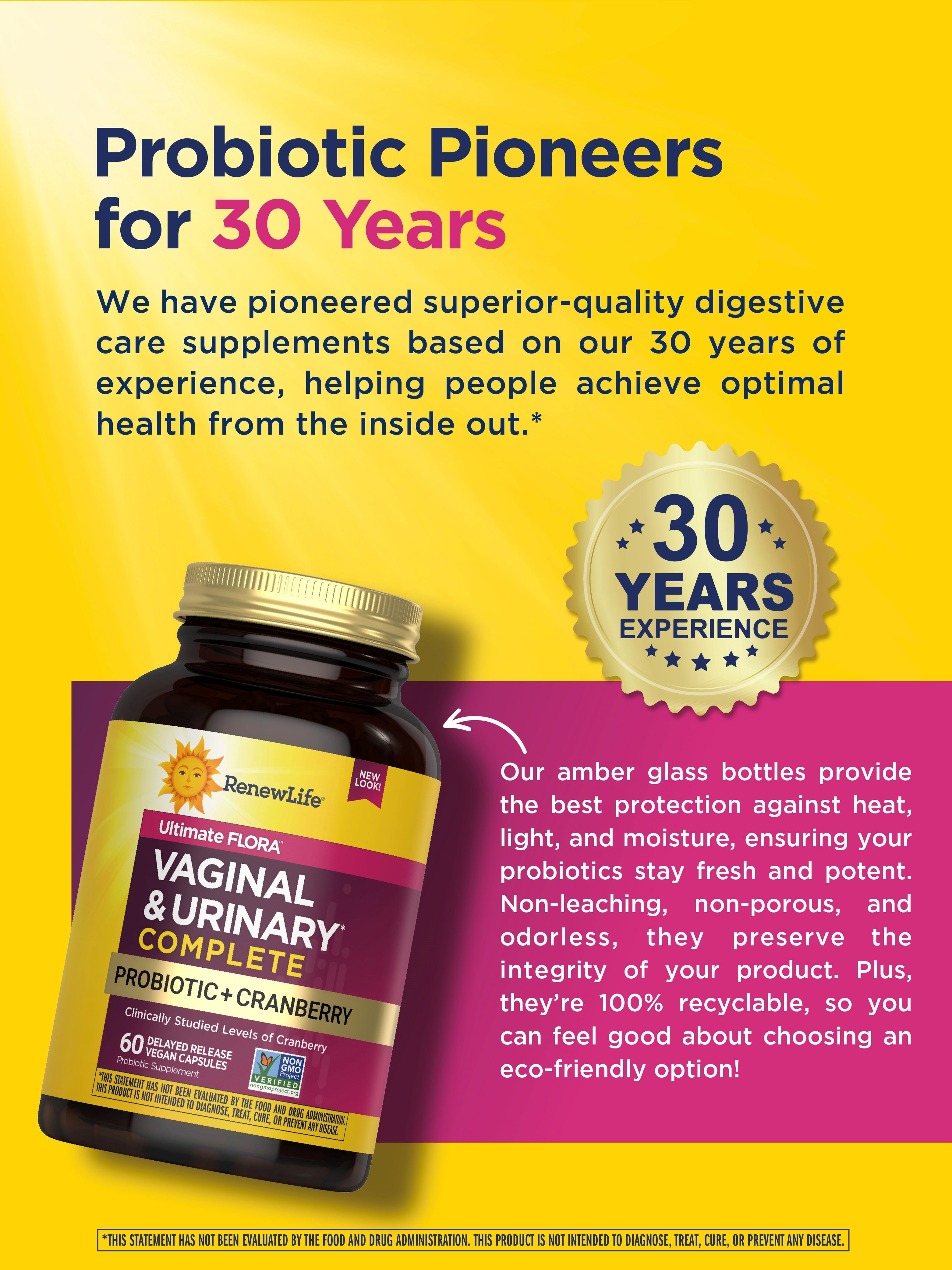 Ultimate Flora Vaginal and Urinary Supplement | 60 Capsules | with Probiotic and Cranberry | by Renew Life