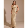 thumbnail image 5 of Gold Metallic One-Shoulder Asymmetric Mermaid Maxi Evening Gown, Elegant Formal Dress For Party Cocktail, 5 of 7