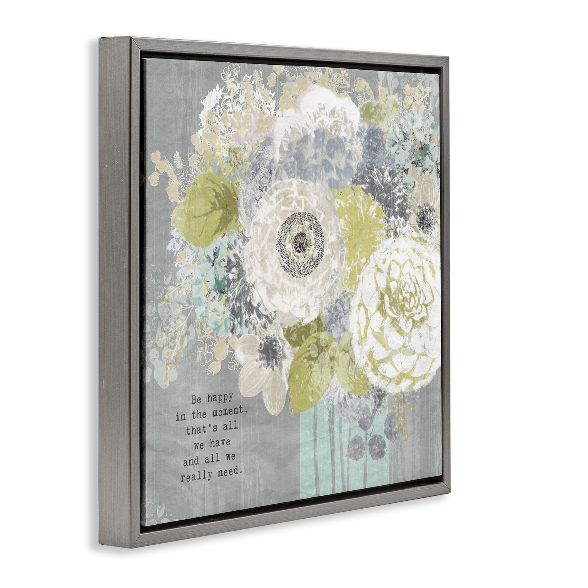 Stupell Industries Happy In The Moment Gray Framed Floater Canvas Wall Art, design by Suzanne Nicoll