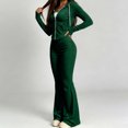 thumbnail image 2 of Women's Y2K Velvet Tracksuit Two Piece OutfitS Zip‑Up Hooded Crop Jacket High Waist Flare Pants Soft Velour Casual Athletic Street Sets Green, 2 of 6