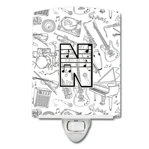 Caroline's Treasures CJ2007-NCNL Letter N Musical Note Letters Ceramic Night Light, 6x4x3", multicolor