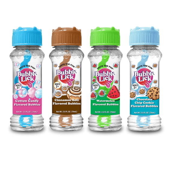 Bubble Lick Variety Flavored Bubbles 4 Pack Cinnamon Roll Watermelon Cookie Cotton Candy USA Made