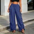 thumbnail image 3 of cocolona Womens Street Casual Plus Size Palazzo Pants Elastic Waist Drawstring Wide Leg Travel Lounge Pants with Pockets, 3 of 5