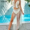 thumbnail image 2 of Trajes de playa de dos piezas para mujer con borlas de ganchillo ahuecadas sujetador de bikini y falda alta dividida, 2 of 6