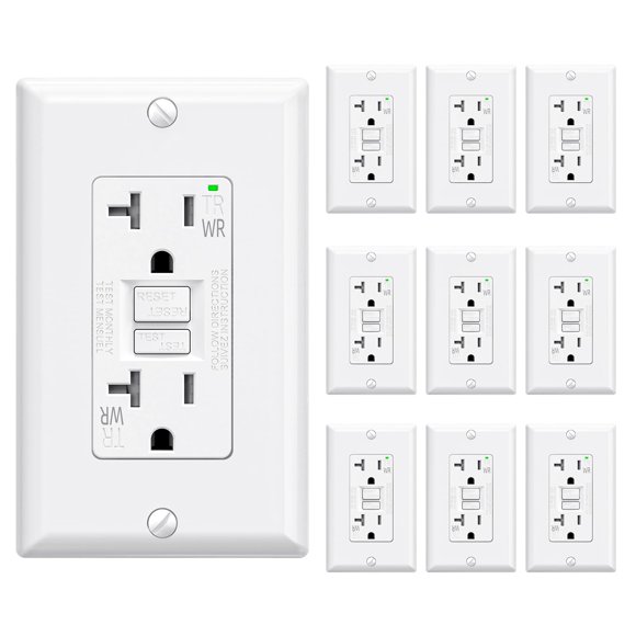 ELEGRP Outdoor GFCI Outlet 20 Amp, Self-Test GFI Electrical Outlet with Narrow Design, Tamper Resistant GFCI Receptacle with LED Indicator, UL Listed, White, Wall Pl