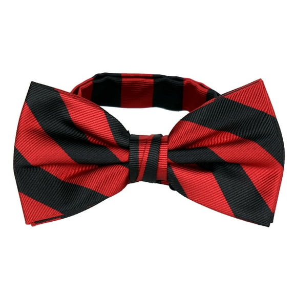 Mens College Striped Pre-Tied Bow Tie - Red Black
