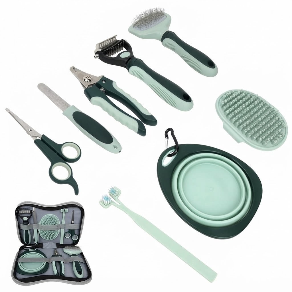 Dog & Cat Grooming Kit Deshedding Dematting Comb Nail Clipper Scissors Storage Bag Home & Travel