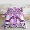 thumbnail image 2 of jejeloiu Cheetah Pattern High Heels Twin Comforter Sets,Cartoon Diamond Purple Glitter Print Bedding Set Reversible 2pcs, 2 of 8