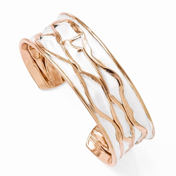 22mm Sterling Silver Rose Gold-Flashed Small Concave Scrunch Bangle Bracelet - 23.0 Grams