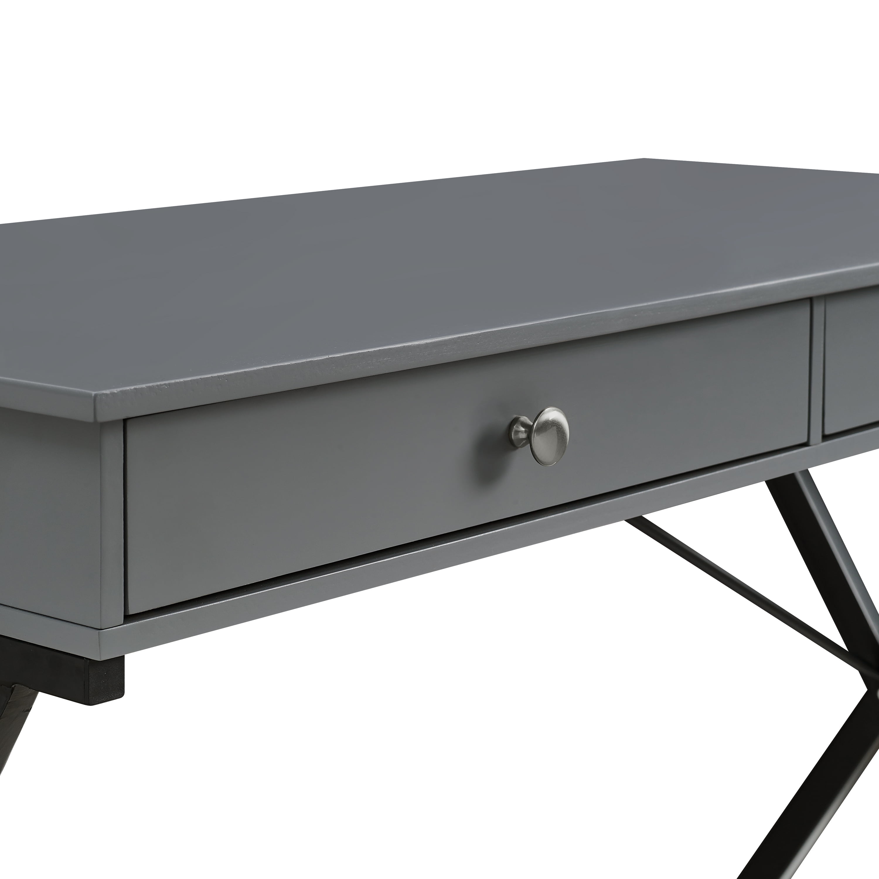 Private Jungle 2 Drawers Writing Desk with Black Stoving Varnsih Steel Frame,MDF Table Top,Frost Grey Private Jungle 2 Drawers Writing Desk with Black Stoving Varnsih Steel Frame,MDF Table Top,Frost Grey