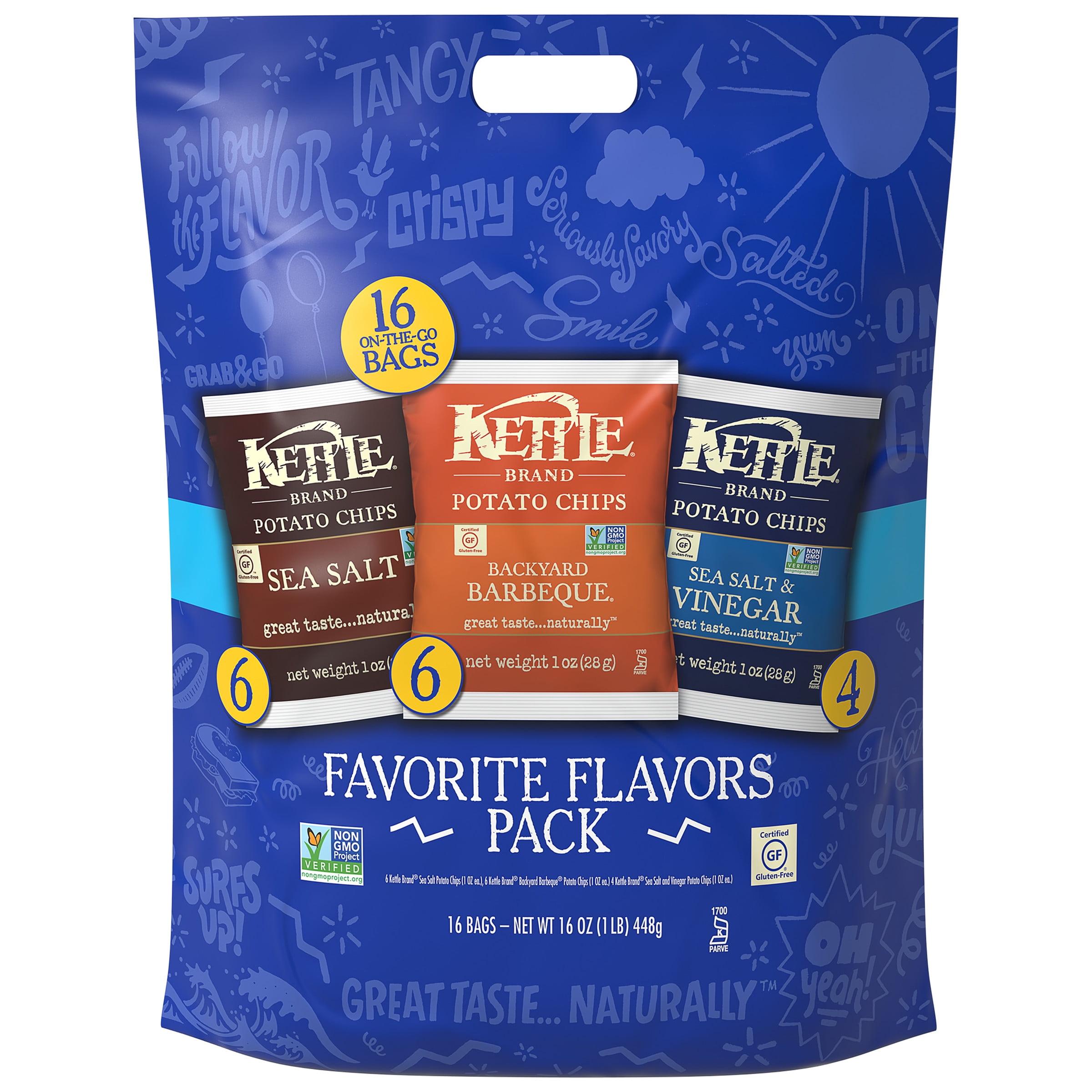 Kettle Brand Potato Chips Variety Pack, Sea Salt, Sea Salt & Vinegar