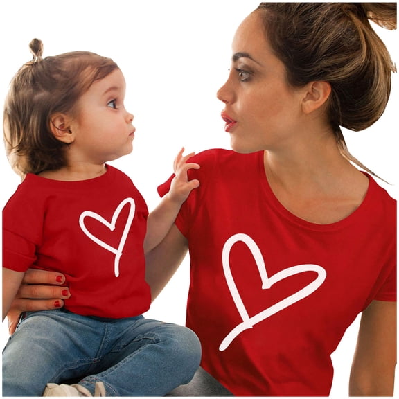 Odeerbi Mommy And Me Tops Matching Outfits Kids Boy Girls Clothes Love Print Short Sleeve T-shirts Tops Blouse