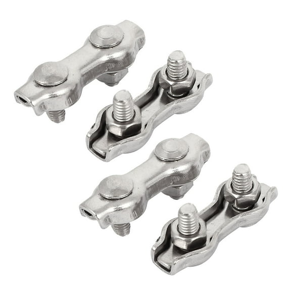 4pcs 304 Stainless Steel Double 2-Post 2mm Diameter Wire Rope Clip Cable Clamp