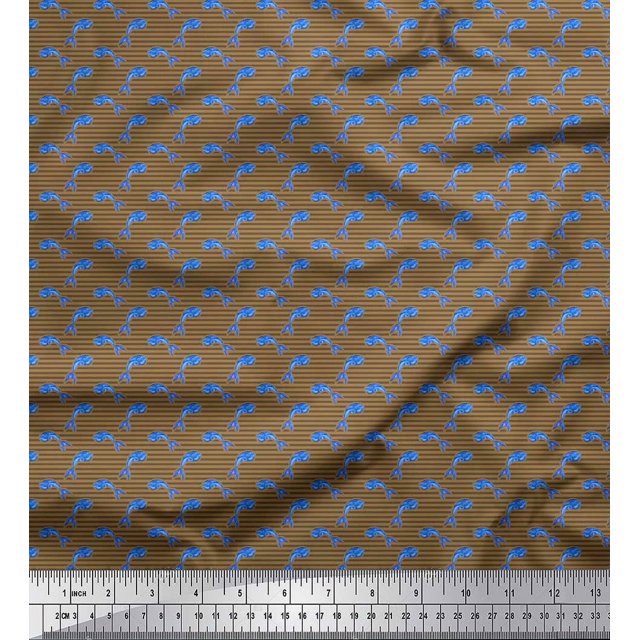 Soimoi Brown Moss Georgette Fabric Stripes & Whale Fish Ocean Print Sewing Fabric Yard 42 Inch Wide