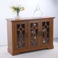 thumbnail image 2 of S-HOME MDF Sideboard with Clear Tempered Glass Doors and Adjustable Storage Shelves for Home Decor, Dark Oak, 2 of 13