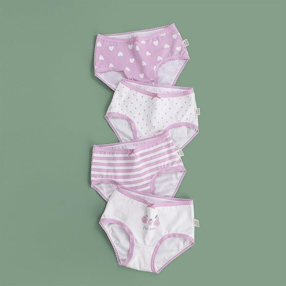 Bnwani Girls Cotton Underwear Comfortable Striped Printed Panties 4-Pack