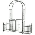 thumbnail image 2 of Outsunny 86" Garden Arbor Arch Gate with Trellis Sides for Climbing Plants, Wedding, Grape Vines with Locking Doors & Planter Baskets, Black, 2 of 9