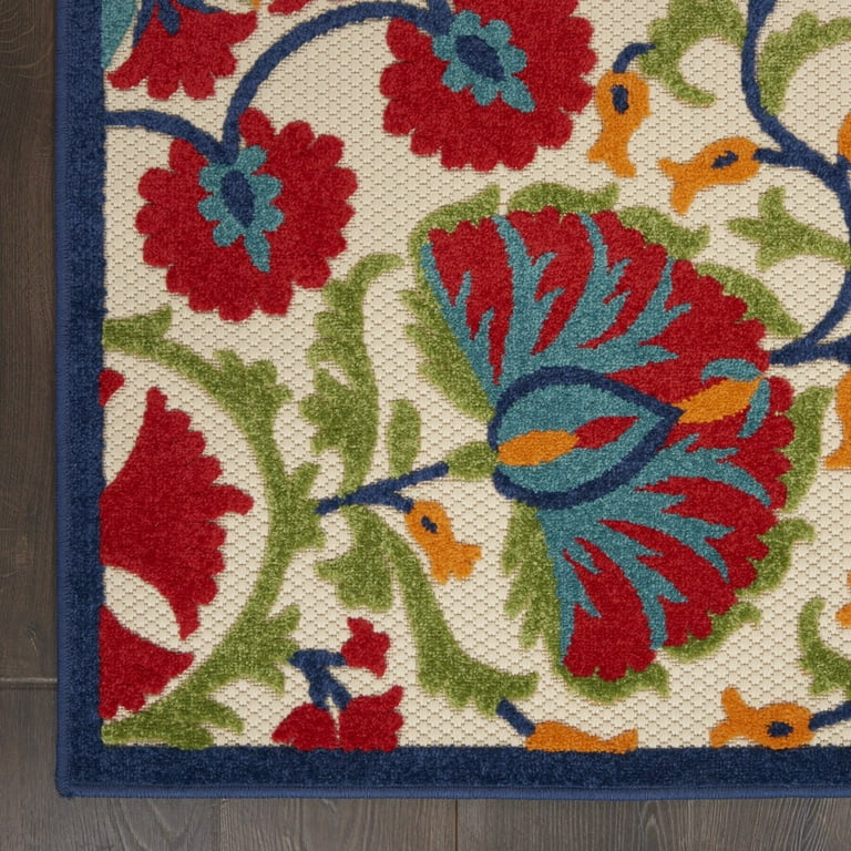 2' X 8' Red And Ivory Floral Indoor Outdoor Area Rug 2' X 8' Red And Ivory Floral Indoor Outdoor Area Rug