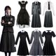 thumbnail image 2 of Adams Family cos Disfraz Halloween Miércoles American Drama Vestido Negro cosplay Campus Bola, 2 of 4