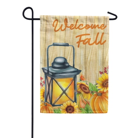America Forever Welcome Fall Lantern Garden Flag 12.5 x 18 inch Autumn Harvest Pumpkin Sunflower Floral Rustic Primitive Seasonal Yard Outdoor Fall Decorations Double Sided Flag