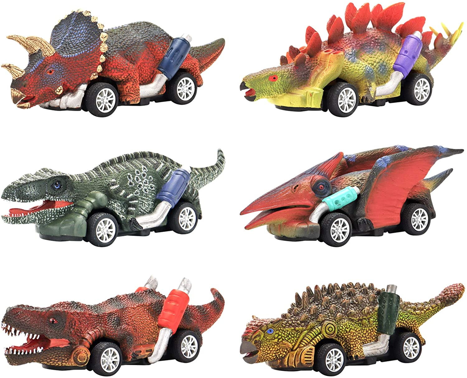 Transer Dinosaur Model Mini Race Vehicles Toys for Kids Toddlers Boys Child A Pull Back and Go Car Toy 