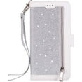 thumbnail image 7 of Wallet Case for iPhone SE(5G) 2022 iPhone 7 iPhone 8 iPhone SE 2020, Magnetic Handbag Zipper Pocket PU Leather Flip with 9 Card Slots and Wrist Strap Folio TPU Inner Stand Case - Silver, 7 of 7