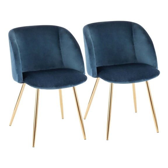 Fran Contemporary Chair in Gold Metal and Blue Velvet by LumiSource - Set of 2