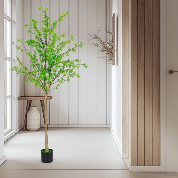6FT Artificial Enkianthus Tree, Realistic Potted Faux Tree with Flexible Branches, Emerald Green for Indoor/Outdoor Home Office Living Room Porch Decor