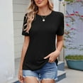 thumbnail image 2 of MIXUE Womens Summer Tops Summer Solid Color Crewneck Short Sleeve Pleated Loose Fit Business Casual Dressy Work Pullover Tee Shirts Outwear,Black,XXL, 2 of 4