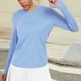 thumbnail image 2 of Ltctricy Workout Tops for Women Long Sleeve Crewneck Curved Hem Athletic T Shirts Running Yoga Tees with Thumb Holes(Blue,X-Large), 2 of 7