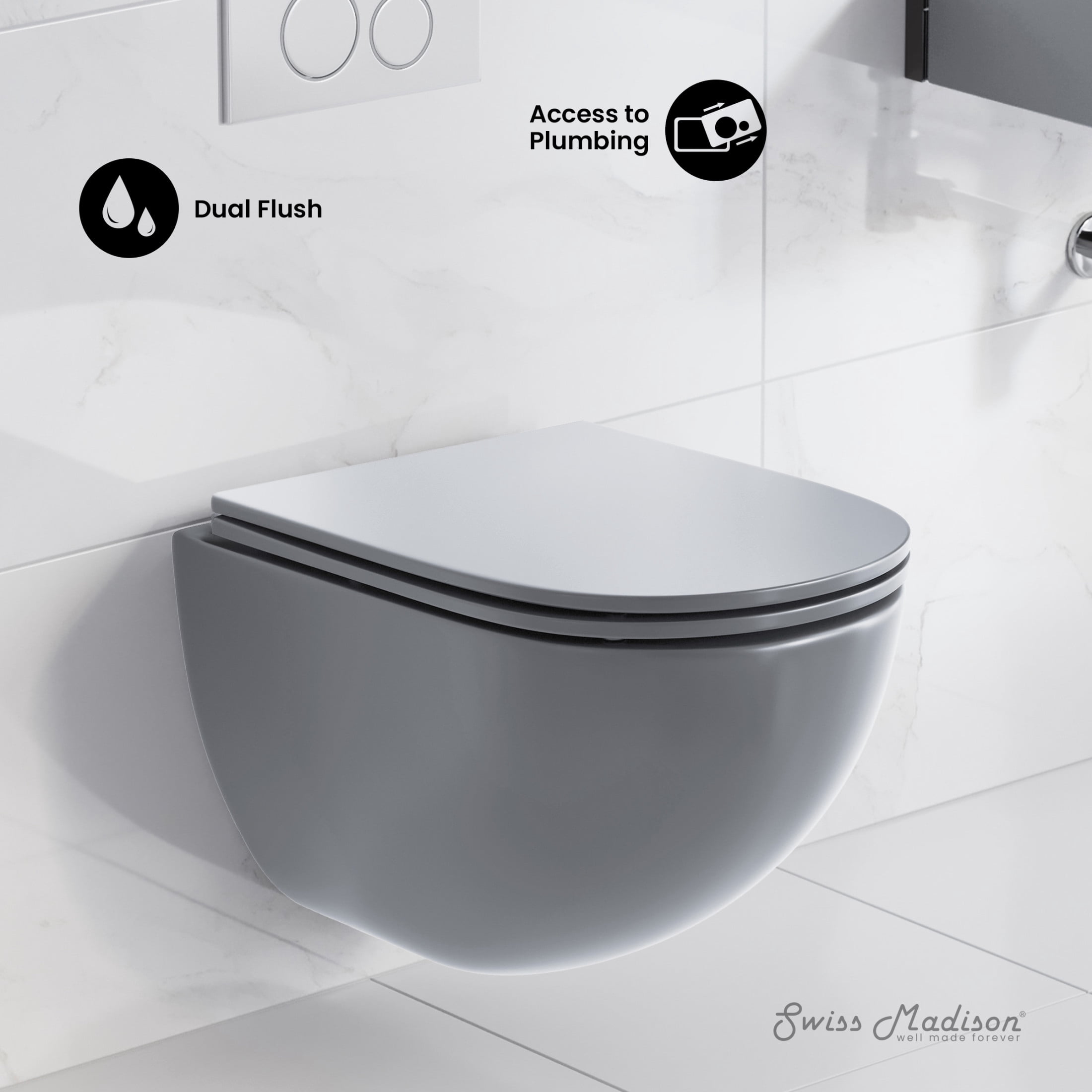 St. Tropez Wall-Hung Toilet Bowl Only in Matte Gray