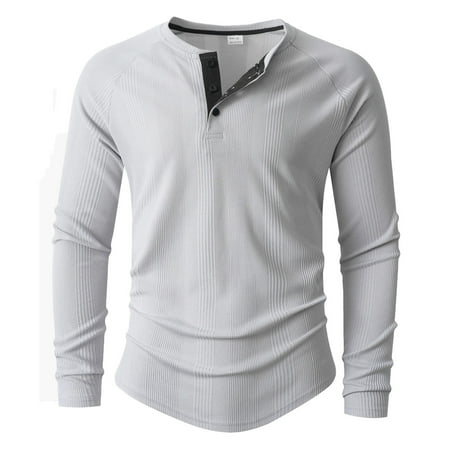 Men s Dress Shirts Men s Crewneck Long Sleeve Shirt Casual Muscle V Neck Slim Fitting Stretch Golf Shirts Undershirt Gray M