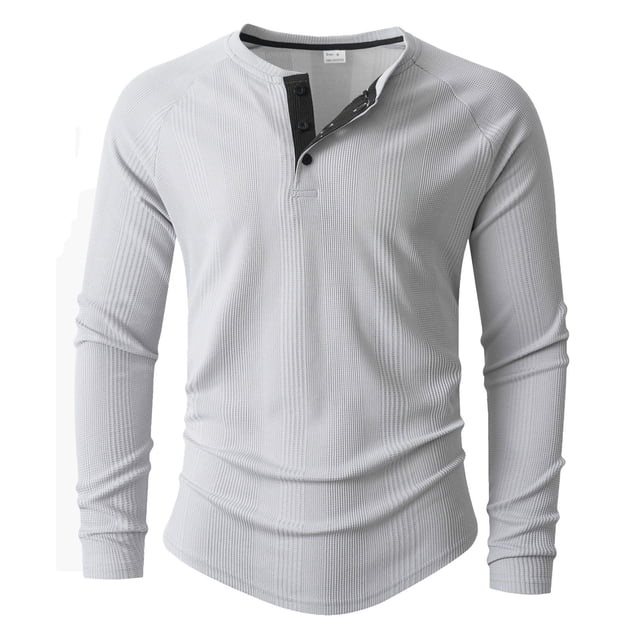 Yaoyar Mens Long Sleeve Button Tee Shirts Cotton Crew Neck Soft Casual Basic T-Shirts Solid Color Undershirt Shirt